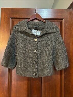 NWT Made in Italy Chunky Knit Cardigan Alpaca Wool Cropped Cape Sweater M